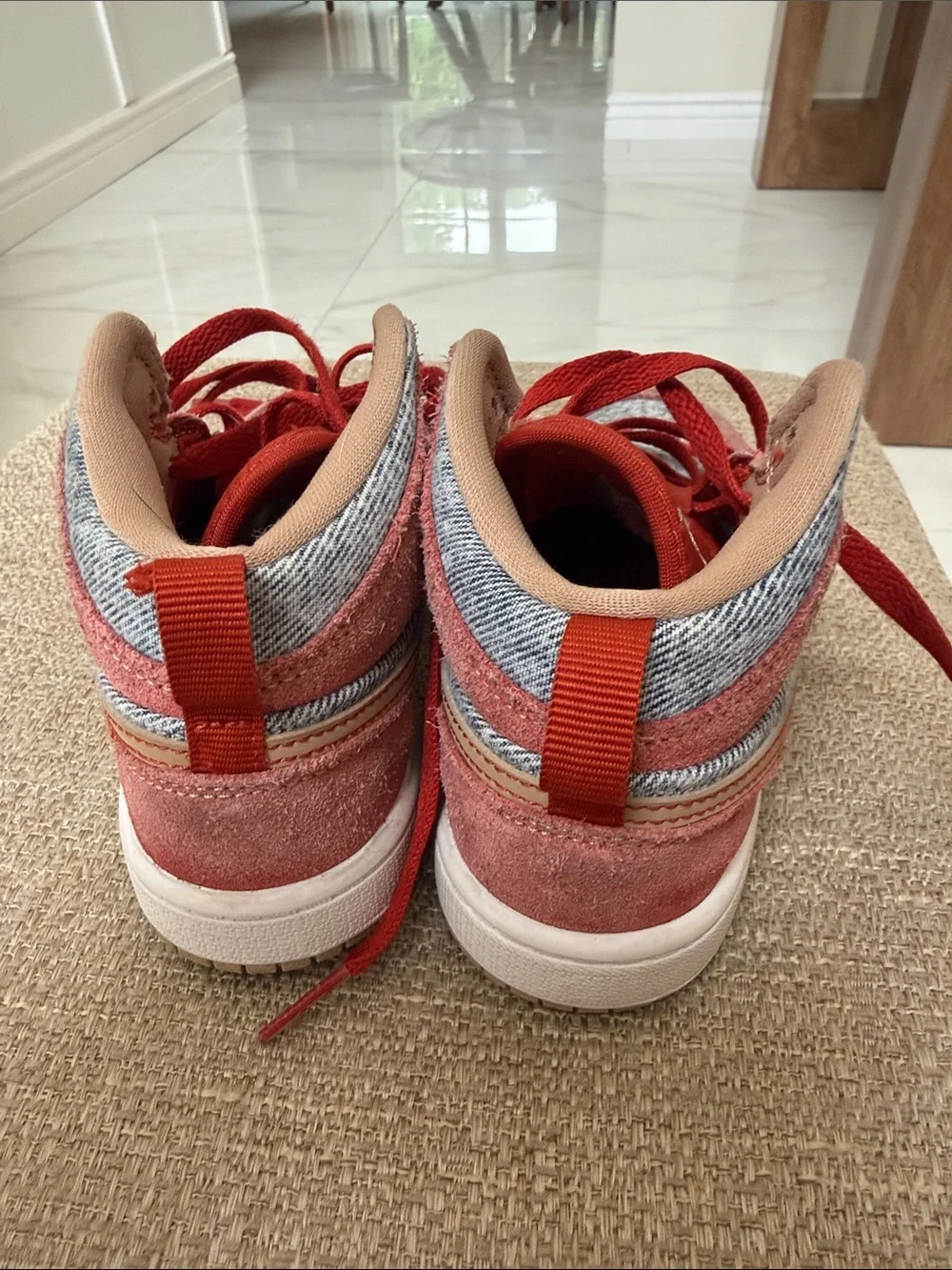 Nike Kids Red and Gray Low-Top Sneakers with Gold Swoosh